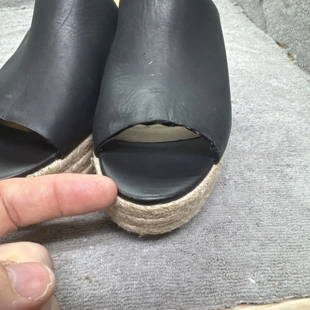 Ravello Leather Platform Espadrille Slides Womens 8 Black‎ Heels Slip On Slides